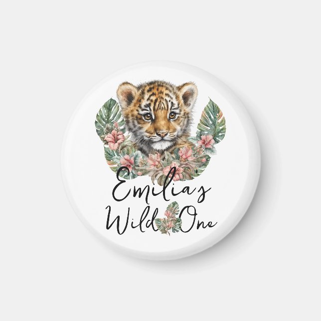 Watercolor Safari Wild One Baby Tiger Cub Geburtst Magnet (Vorne)