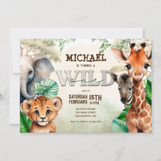 Watercolor Safari Wild One Einladung