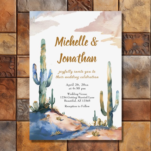 Watercolor Saguaro Cactus Desert Wedding Einladung (Front - Watercolor Saguaro Cactus Desert Wedding Invitation)