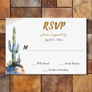 Watercolor Saguaro Cactus Desert Wedding RSVP Karte