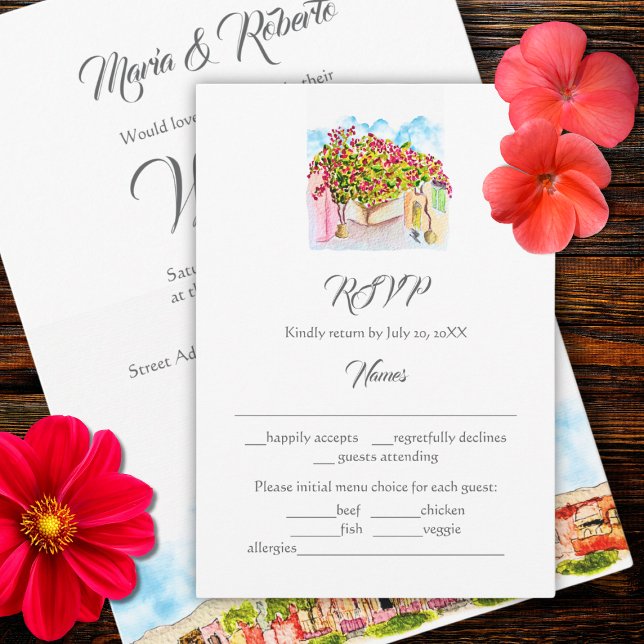 Watercolor San Miguel de Allende Wedding RSVP Card Einladung (Von Creator hochgeladen)