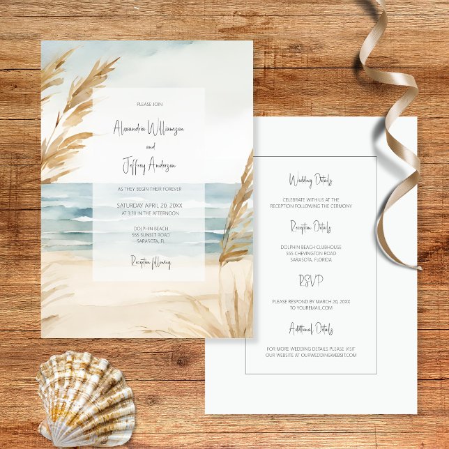 Watercolor Sand and Surf Wedding Invitation Einladung (Von Creator hochgeladen)