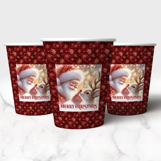 Watercolor Santa and Rudolph Cute Christmas Cups Pappbecher (Watercolor Santa and Rudolph Cute Christmas Cups)