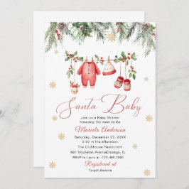 Watercolor Santa Baby Winter Baby Shower mom-to-b Einladung