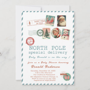 Watercolor Santa BabyNordpol Baby Shower werdende Einladung