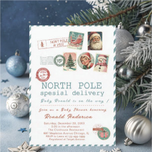 Watercolor Santa BabyNordpol Baby Shower werdende Einladung
