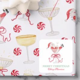 Watercolor Santa Christmas Cocktail Party Quadratischer Aufkleber