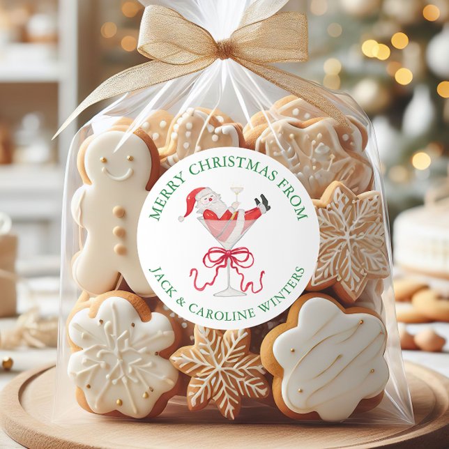 Watercolor Santa Christmas Cocktail Party Runder Aufkleber (Von Creator hochgeladen)