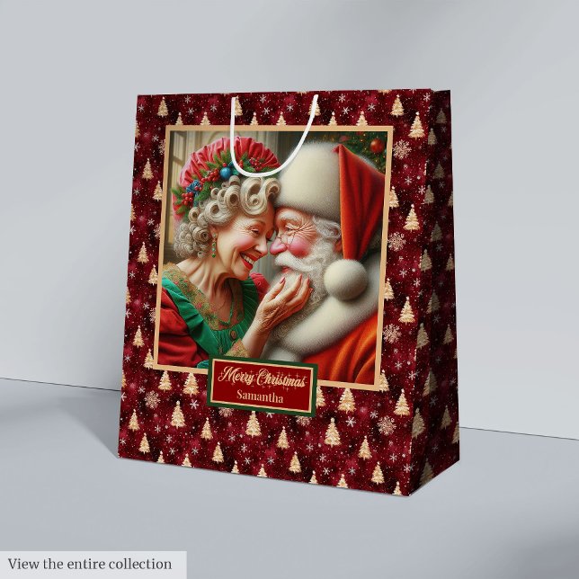 Watercolor Santa Claus Classic Weihnachtsgeschenkt Mittlere Geschenktüte (Watercolor Santa Claus Classic Christmas Gift Bag)