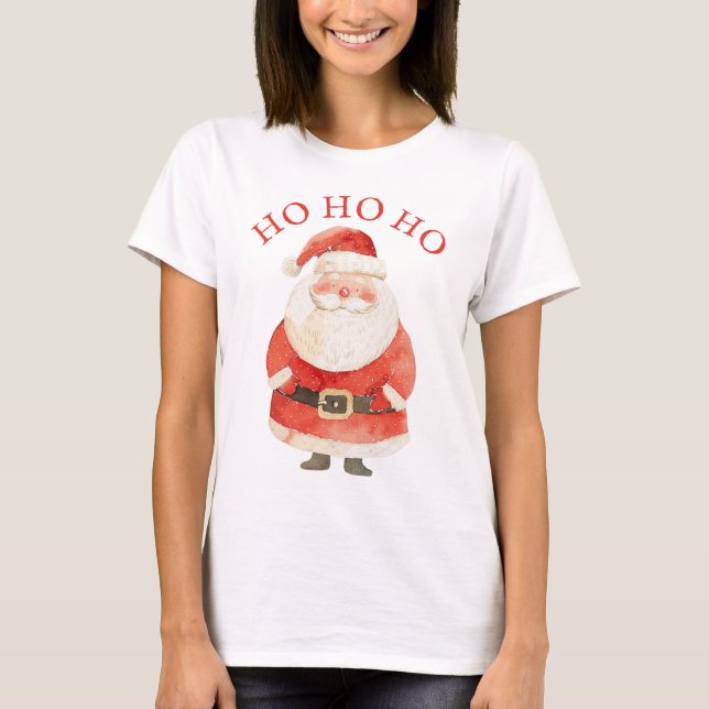 Watercolor Santa Claus HO HO Niedliche Weihnachtsf T-Shirt (Vorderseite)