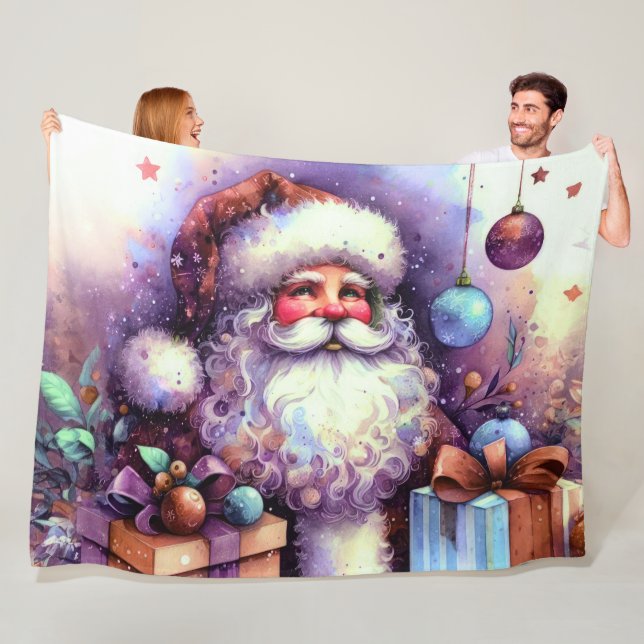 Watercolor Santa Claus Lila Blue Gips Fleecedecke (Beispiel)