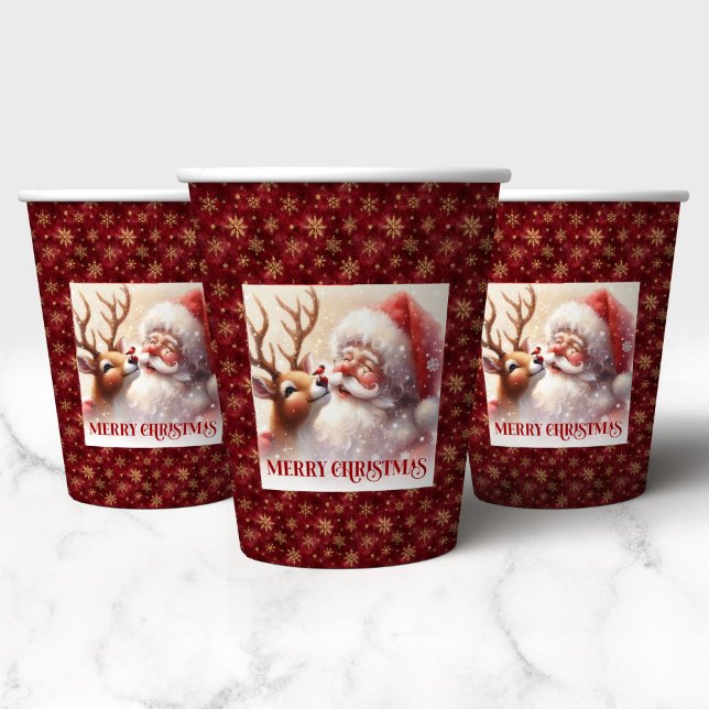 Watercolor Santa Claus Rudolph Festive Christmas  Pappbecher (Watercolor Santa Claus Rudolph Festive Christmas Cups)