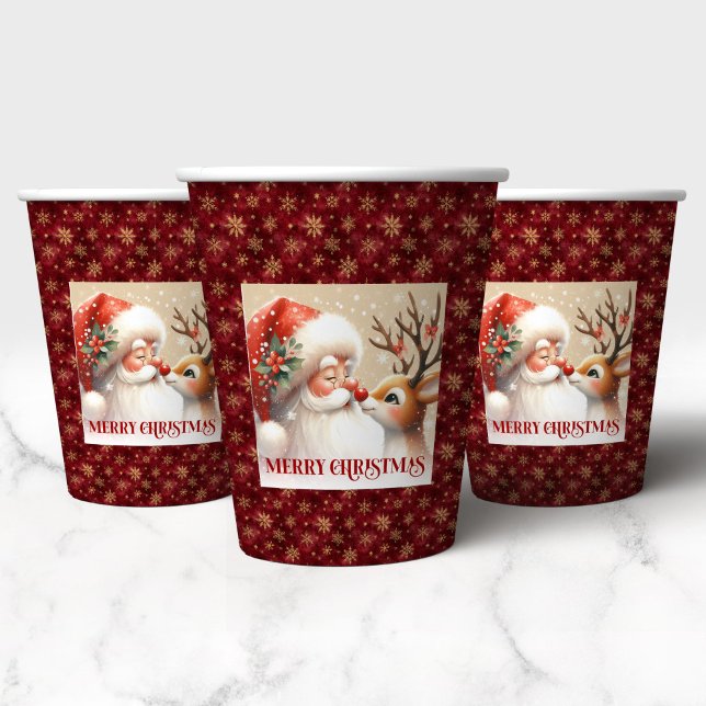 Watercolor Santa Claus Rudolph Festive Paper Cup Pappbecher (Watercolor Santa Claus Rudolph Festive Paper Cup)