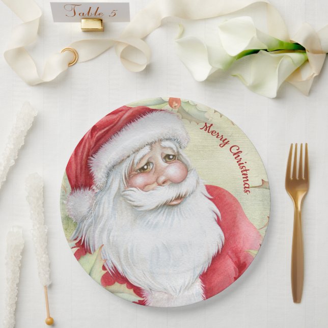 Watercolor Santa Clause Pappteller (Hochzeit)