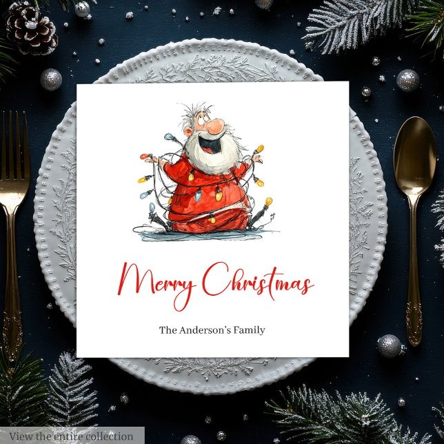 Watercolor Santa Funny Editable Holiday Napkins Serviette (Watercolor Santa Funny Editable Holiday Napkin Design

)