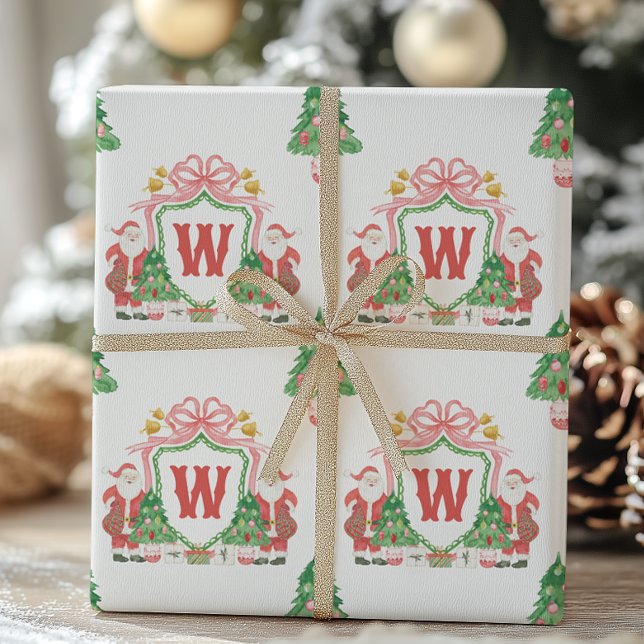 Watercolor Santa Monogram Wappen Weihnachten Geschenkpapier (Von Creator hochgeladen)