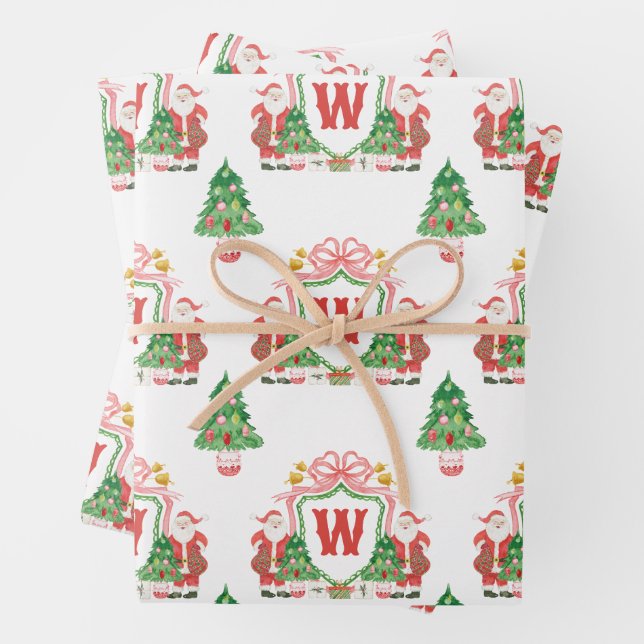 Watercolor Santa Monogram Wappen Weihnachten Geschenkpapier Set (Beispiel)