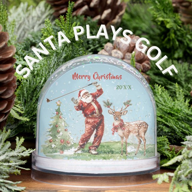 WATERCOLOR SANTA PLAYS GOLF REINDEER WAITS SCHNEEKUGELN (Von Creator hochgeladen)