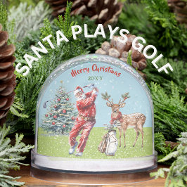 WATERCOLOR SANTA PLAYS GOLF REINDEER WAITS SNOW  SCHNEEKUGELN