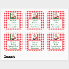 Watercolor Santa Rotkariert COOKIES Quadratischer Aufkleber
