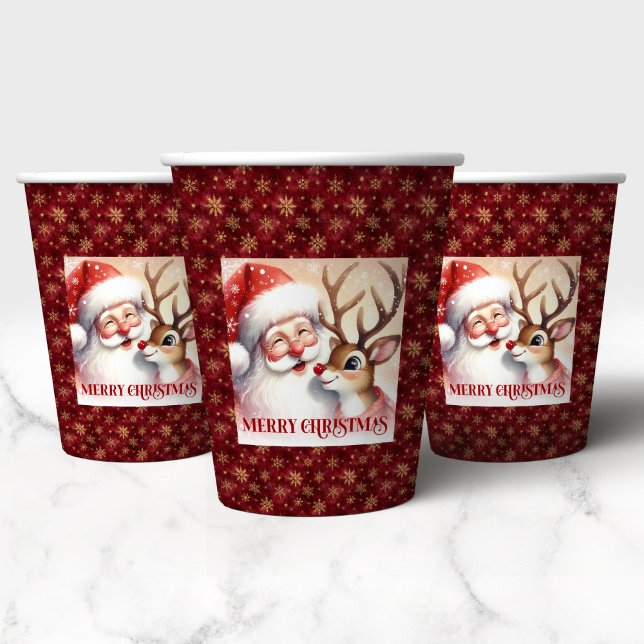 Watercolor Santa Rudolph Christmas Party Cup Art Pappbecher (Watercolor Santa Rudolph Christmas Party Cup Art)