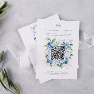 Watercolor Santorin Griechenland QR-Code Hochzei RSVP Karte