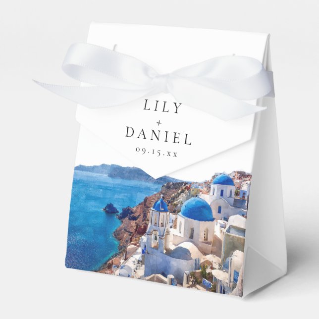 Watercolor Santorini Greece Destination Wedding Geschenkschachtel (Vorderseite)