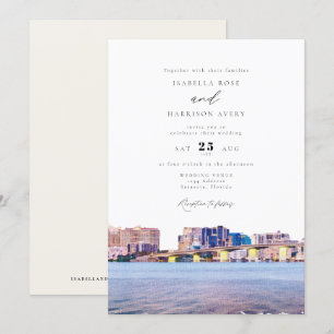 Watercolor Sarasota Florida Skyline Paint Wedding Einladung