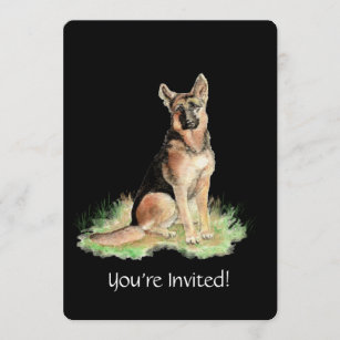 Watercolor-Schäferhund-Hundegeburtstags-Party Einladung