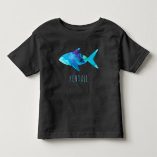 Watercolor-scherzt blauer Fisch-Ozean Kleinkind T-shirt