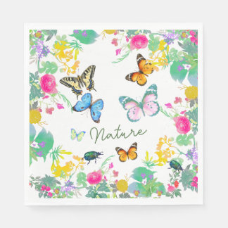 Watercolor Schmetterlinge Natur T-Shirt Design | Serviette