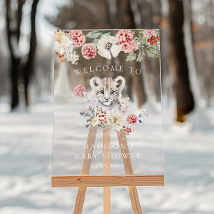 Watercolor-Schneeleoparden-Baby-Shower-Willkommen Acrylschild