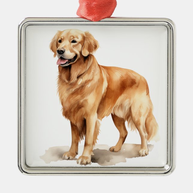 WATERCOLOR SCHÖN GOLDEN RETRIEVER HUND ORNAMENT AUS METALL (Vorne)