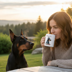 Watercolor Schwarze/Braune Kaffee und DOBERMAN Kaffeetasse