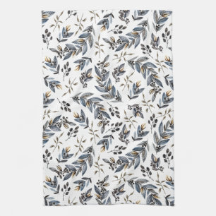 Watercolor-schwarzes graues TAN-Blätter und Küchentuch