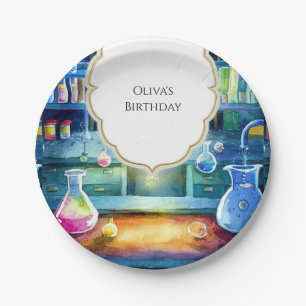 Watercolor Science Magic Scientist zum Geburtstag Pappteller