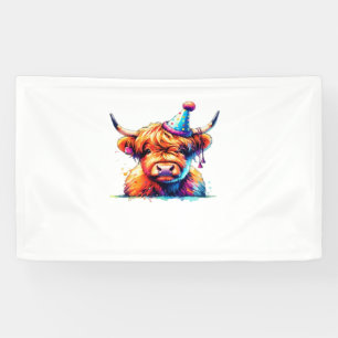 Watercolor Scottish Highland Cow Birthday Essentia Banner