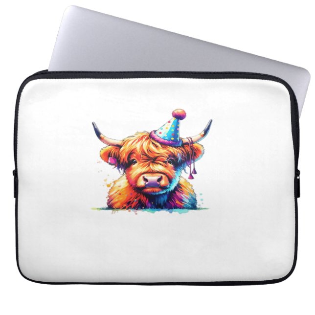 Watercolor Scottish Highland Cow Birthday Essentia Laptopschutzhülle (Vorderseite)