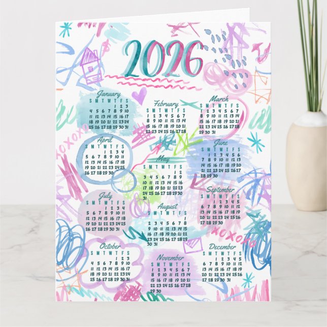Watercolor scribbs Kalender Karte (Vorderseite)