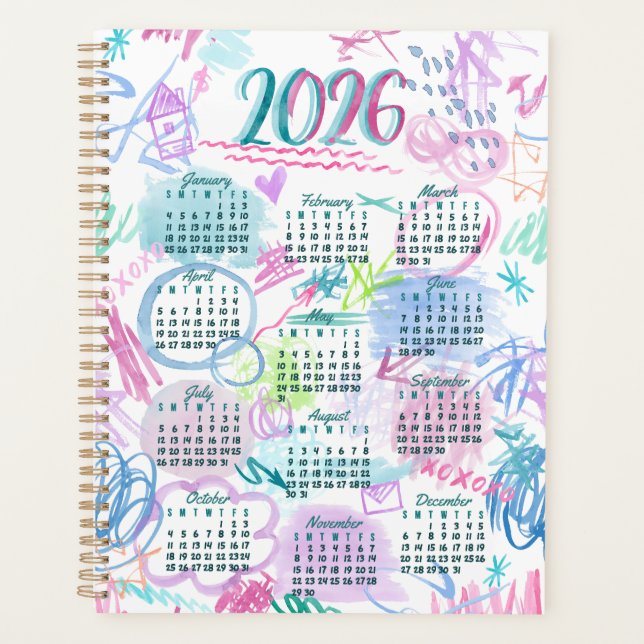 Watercolor scribbs Kalender Planer (Vorderseite)