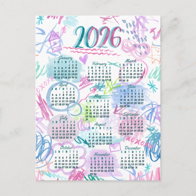 Watercolor scribbs Kalender Postkarte (Vorderseite)