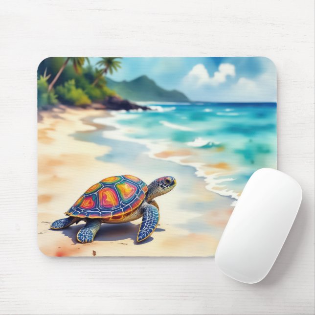 Watercolor Sea Turtle Mousepad (Mit Mouse)