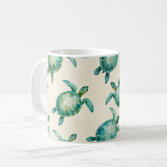 Watercolor Sea Turtle Pattern Kaffeetasse (Vorderseite Links)