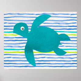 Watercolor Sea Turtle Shibori Poster
