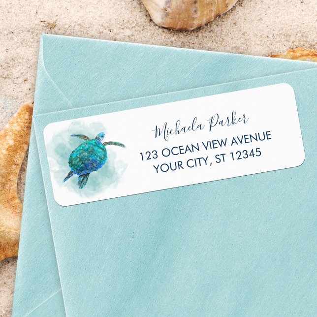 Watercolor Sea Turtle Tropical Ocean Address (Von Creator hochgeladen)