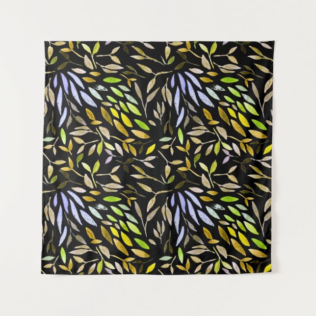 Watercolor seamless pattern with colorful leaves.  wandteppich (Vorderseite)