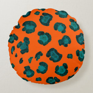 Watercolor seamless pattern with leopard skin. Fas Rundes Kissen