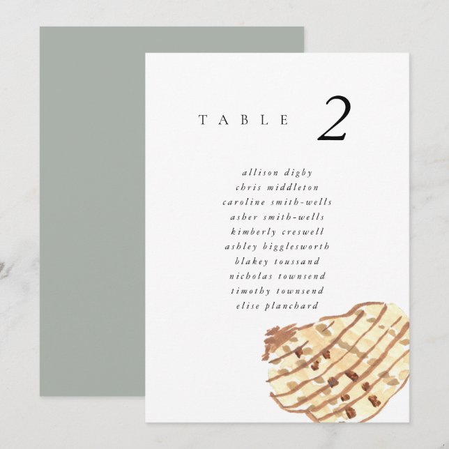 Watercolor Seashell Beach 5x7" Wedding Seat Chart (Vorne/Hinten)