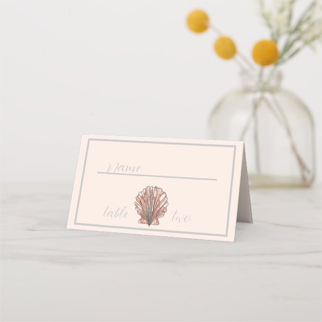 Watercolor Seashell Wedding Tischnummer Platzkarte (Vorderseite)
