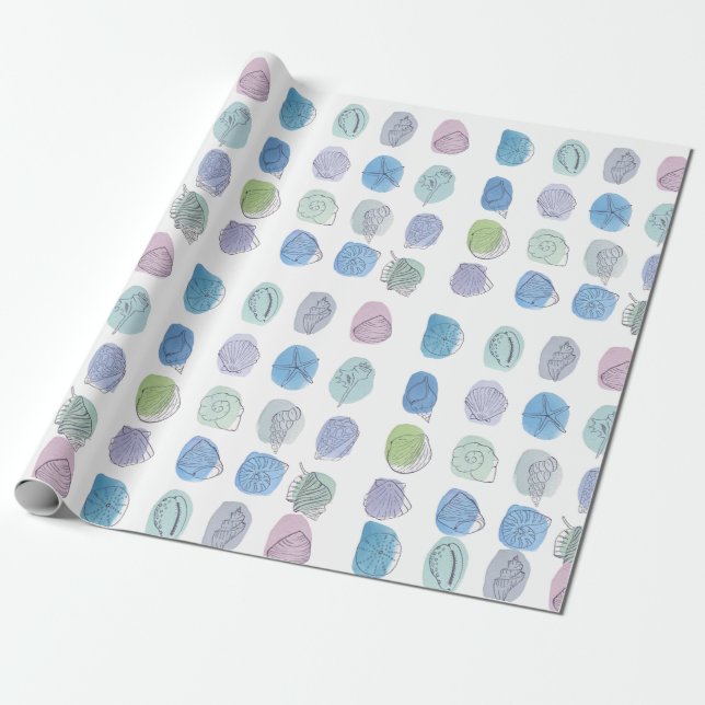 Watercolor Seashell Wrapping Paper Geschenkpapier (Ungerollt)